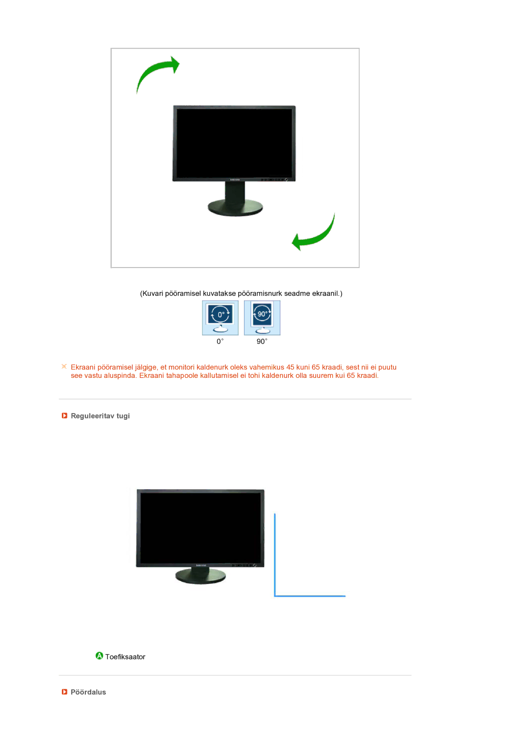 Samsung LS24HUCEBQ/EDC manual Reguleeritav tugi, Pöördalus 