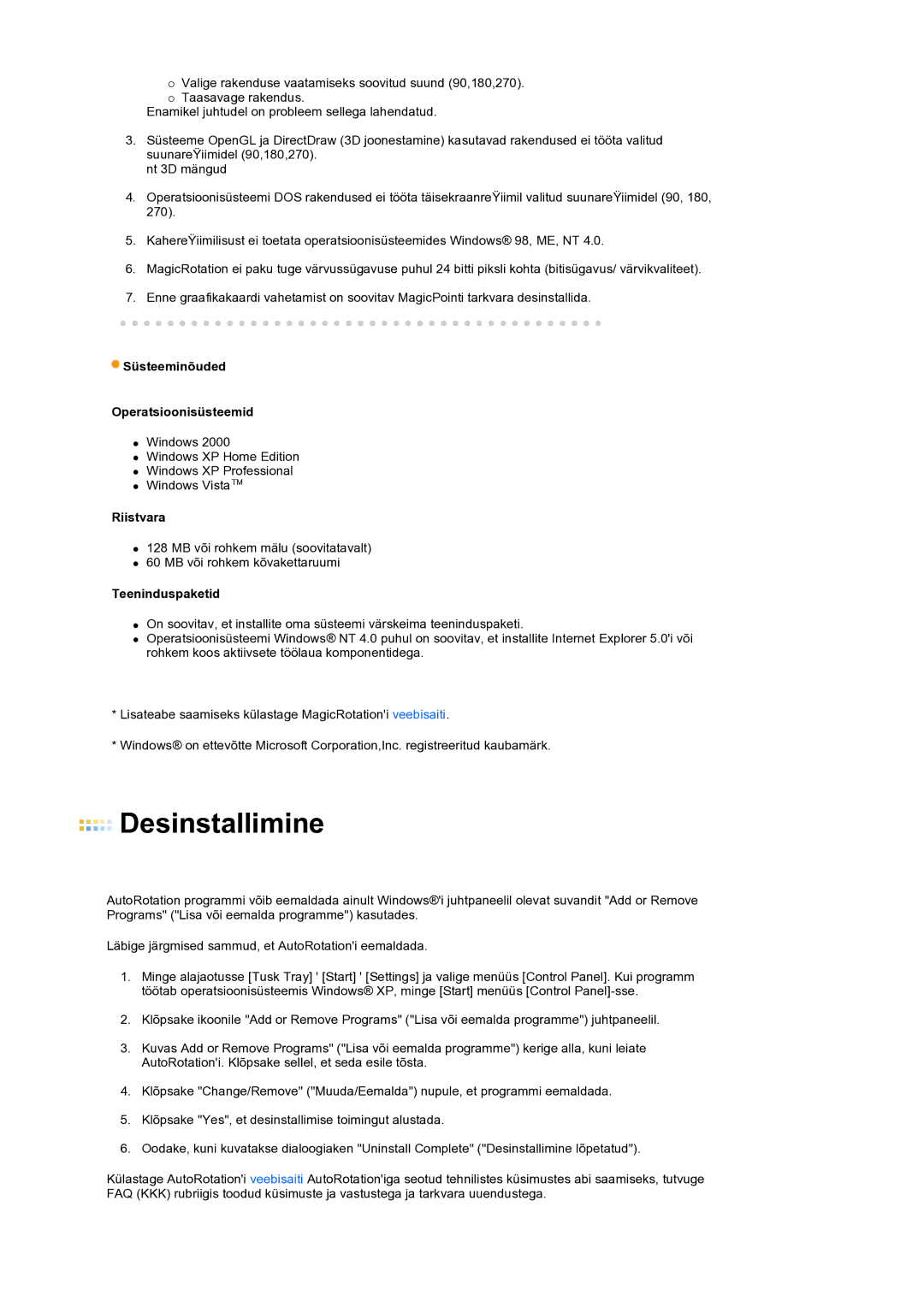 Samsung LS24HUCEBQ/EDC manual Desinstallimine 