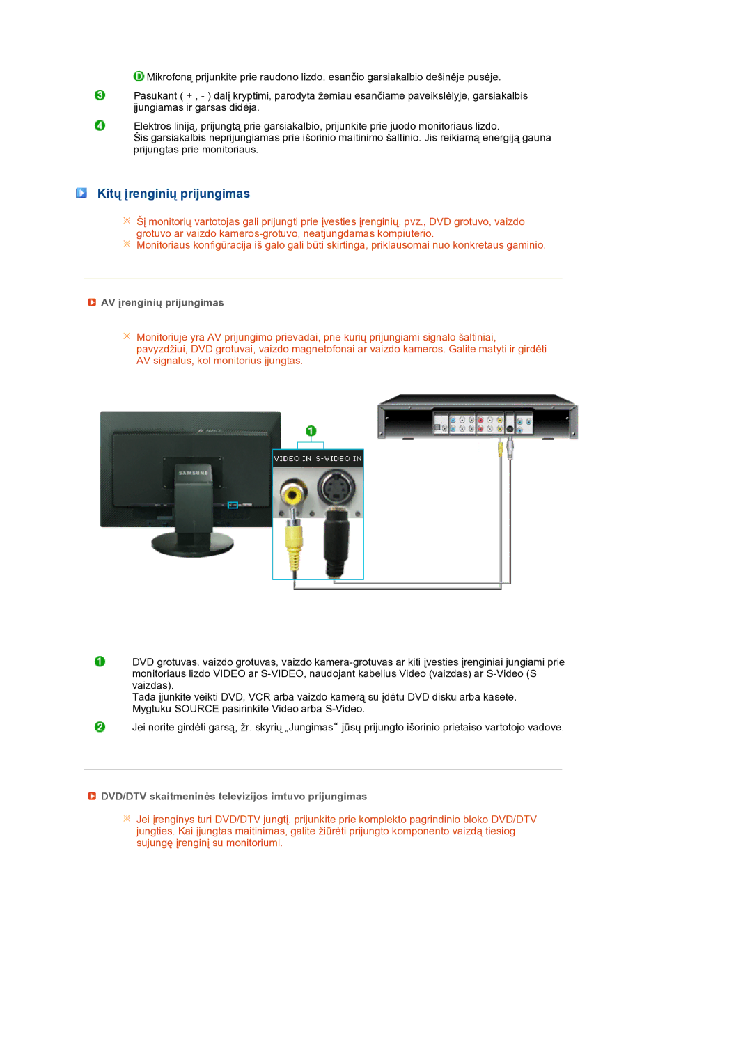 Samsung LS24HUCEBQ/EDC manual Kitų įrenginių prijungimas, AV įrenginių prijungimas 