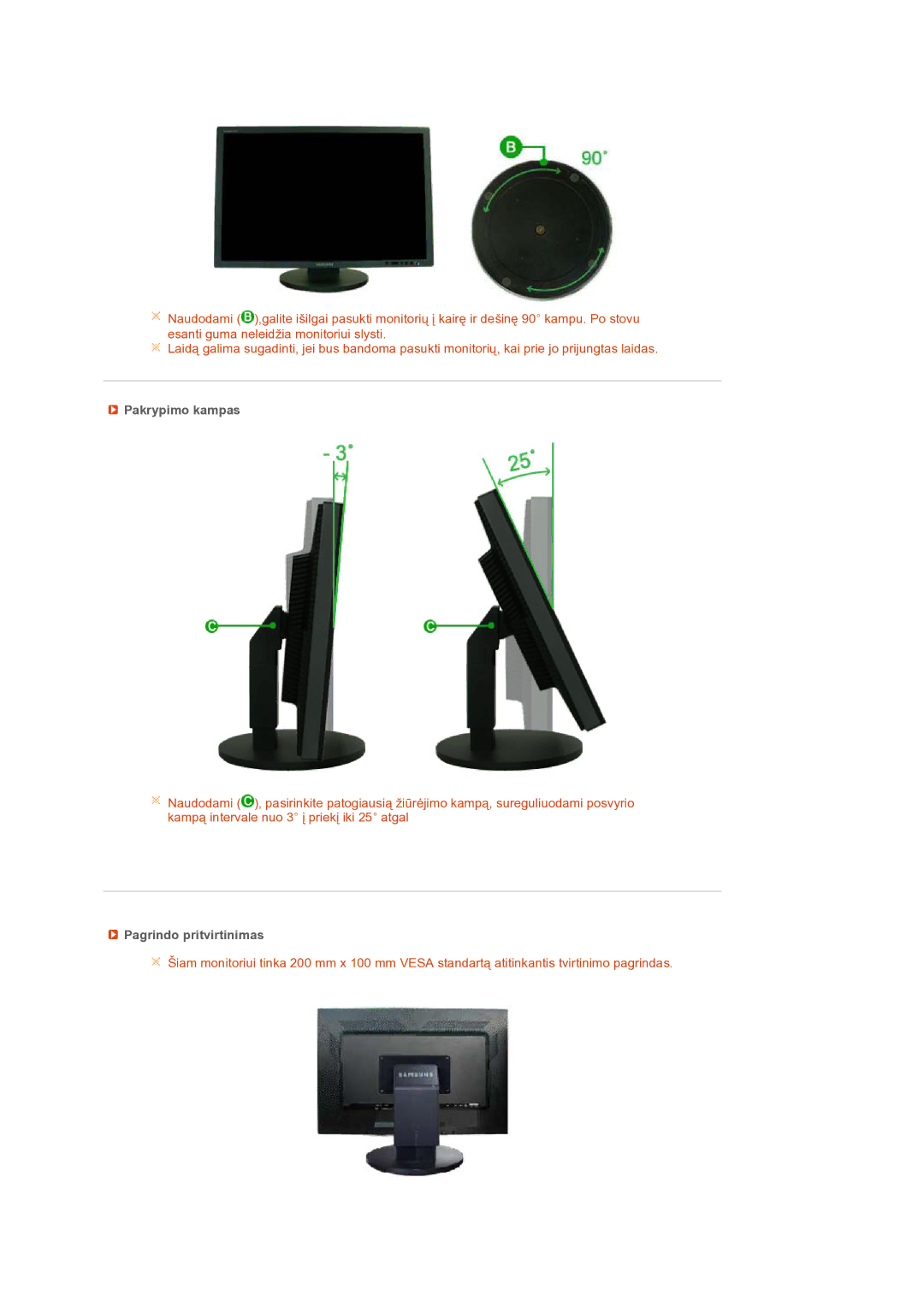 Samsung LS24HUCEBQ/EDC manual Pakrypimo kampas, Pagrindo pritvirtinimas 