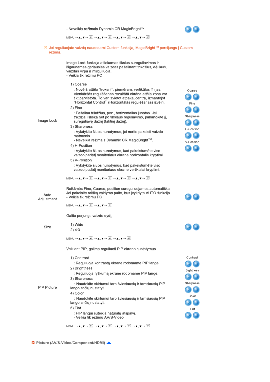 Samsung LS24HUCEBQ/EDC manual Picture AV/S-Video/Component/HDMI 