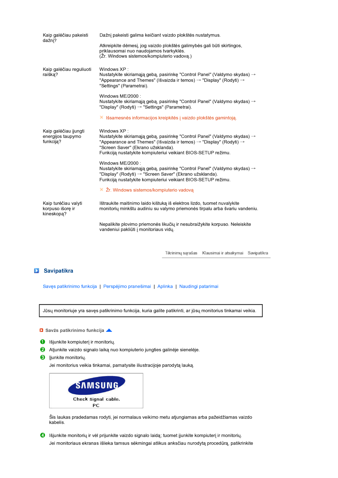 Samsung LS24HUCEBQ/EDC manual Savipatikra, Savźs patikrinimo funkcija 