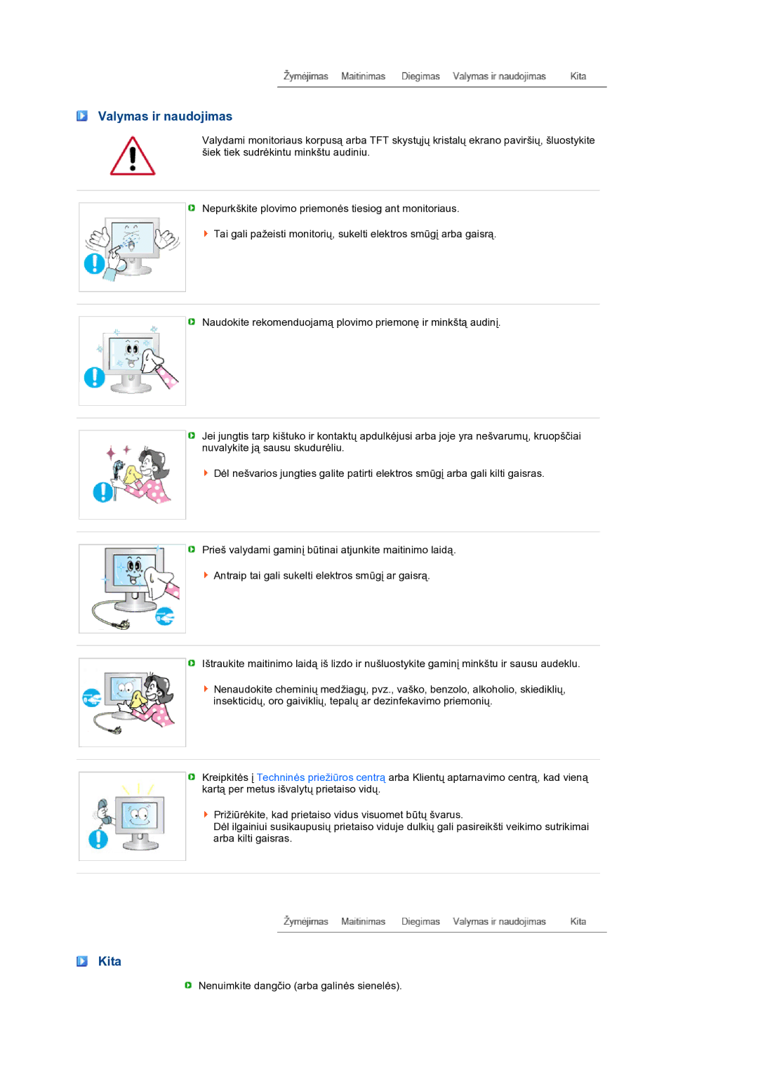 Samsung LS24HUCEBQ/EDC manual Valymas ir naudojimas, Kita 