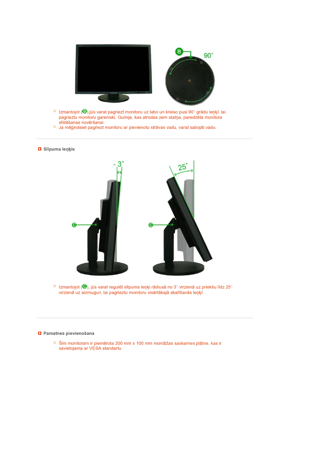 Samsung LS24HUCEBQ/EDC manual Slīpuma leņķis, Pamatnes pievienošana 