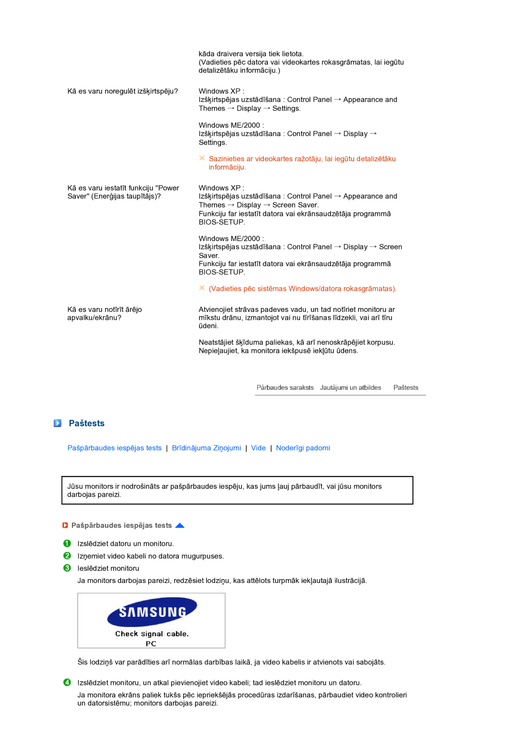 Samsung LS24HUCEBQ/EDC manual Paštests, Bios-Setup, Pašpārbaudes iespējas tests 