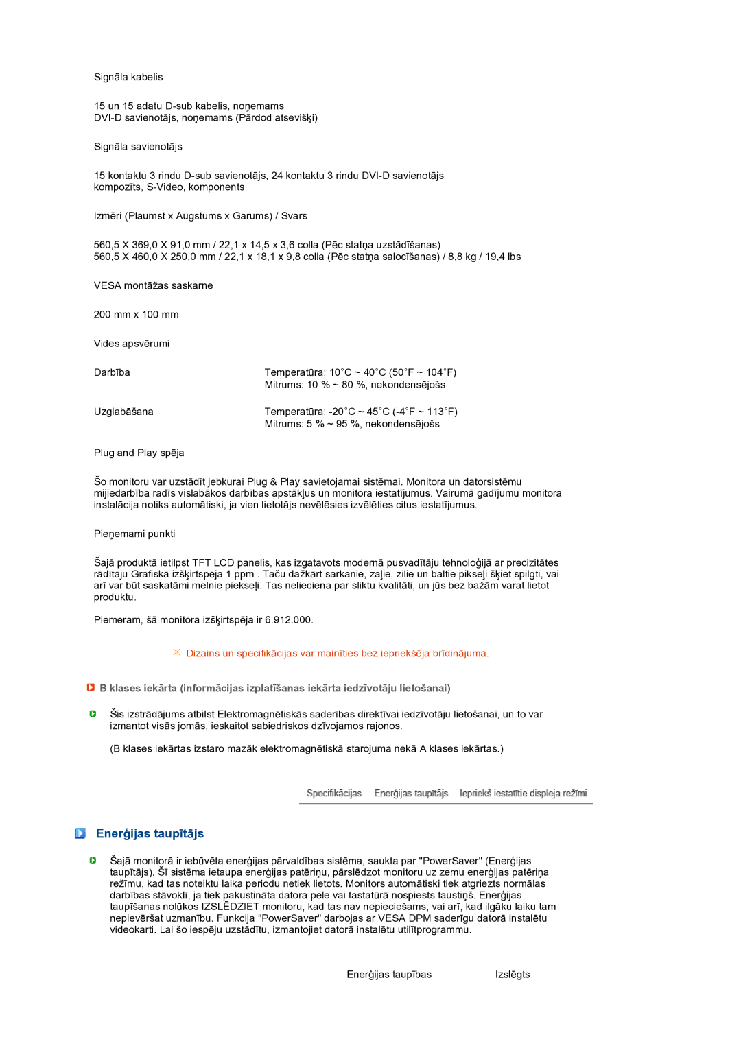 Samsung LS24HUCEBQ/EDC manual Enerģijas taupītājs 