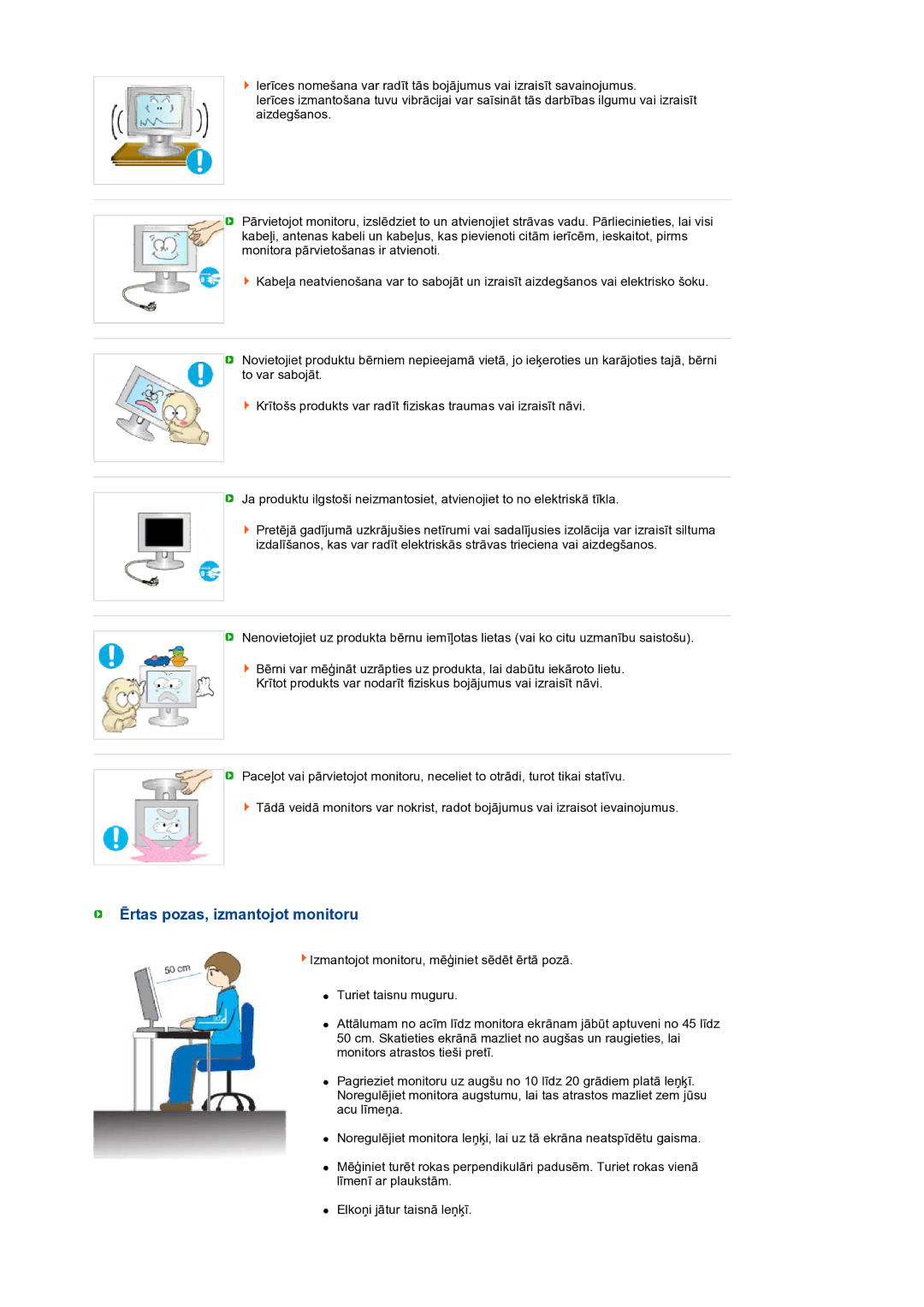 Samsung LS24HUCEBQ/EDC manual Ērtas pozas, izmantojot monitoru 