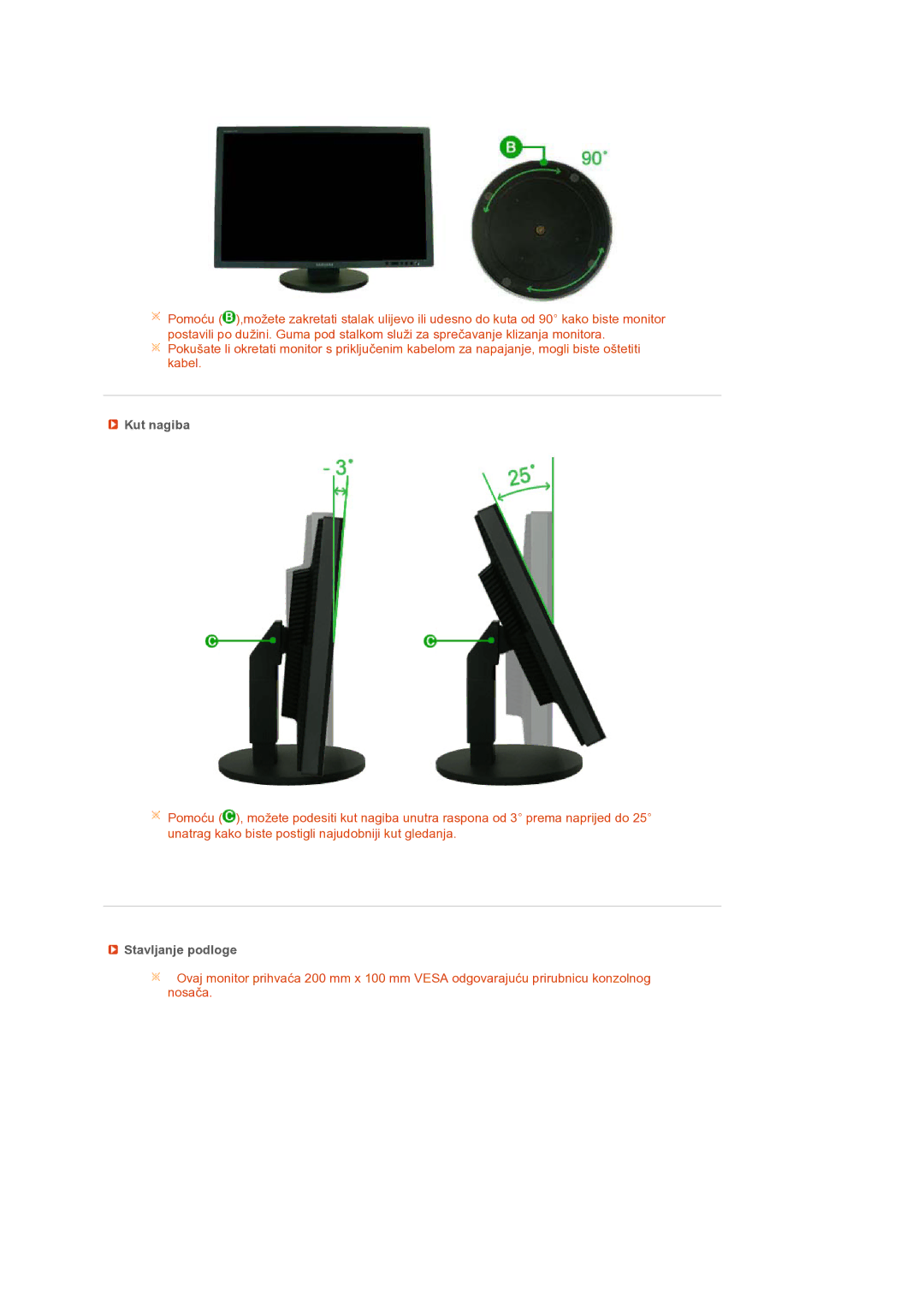 Samsung LS24HUCEBQ/EDC manual Kut nagiba, Stavljanje podloge 