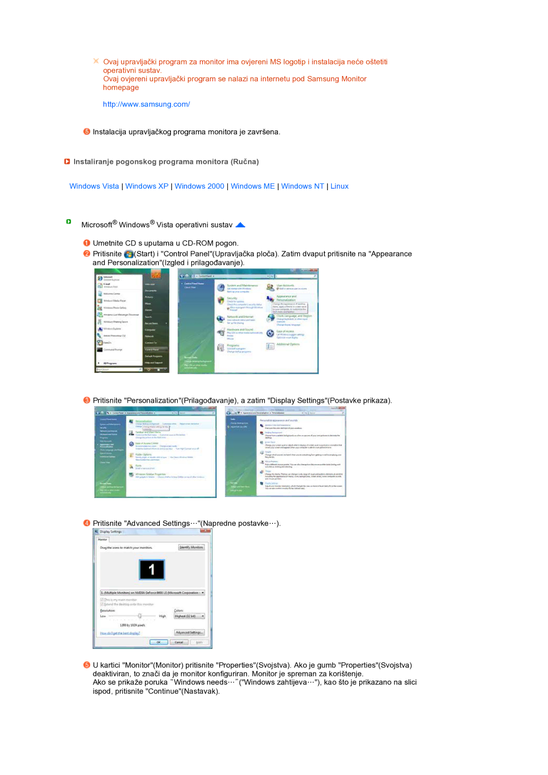 Samsung LS24HUCEBQ/EDC manual Instaliranje pogonskog programa monitora Ručna 