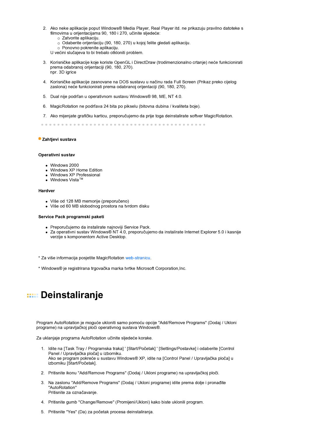 Samsung LS24HUCEBQ/EDC manual Deinstaliranje 