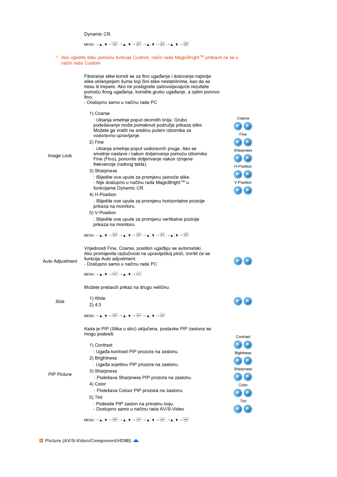 Samsung LS24HUCEBQ/EDC manual Picture AV/S-Video/Component/HDMI 