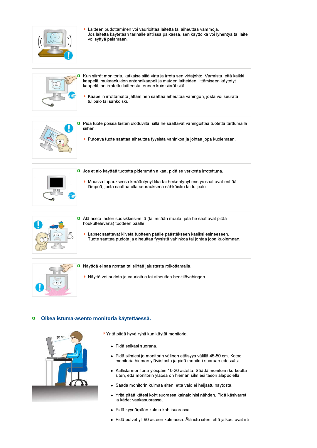 Samsung LS24HUCEBQ/EDC manual Oikea istuma-asento monitoria käytettäessä 