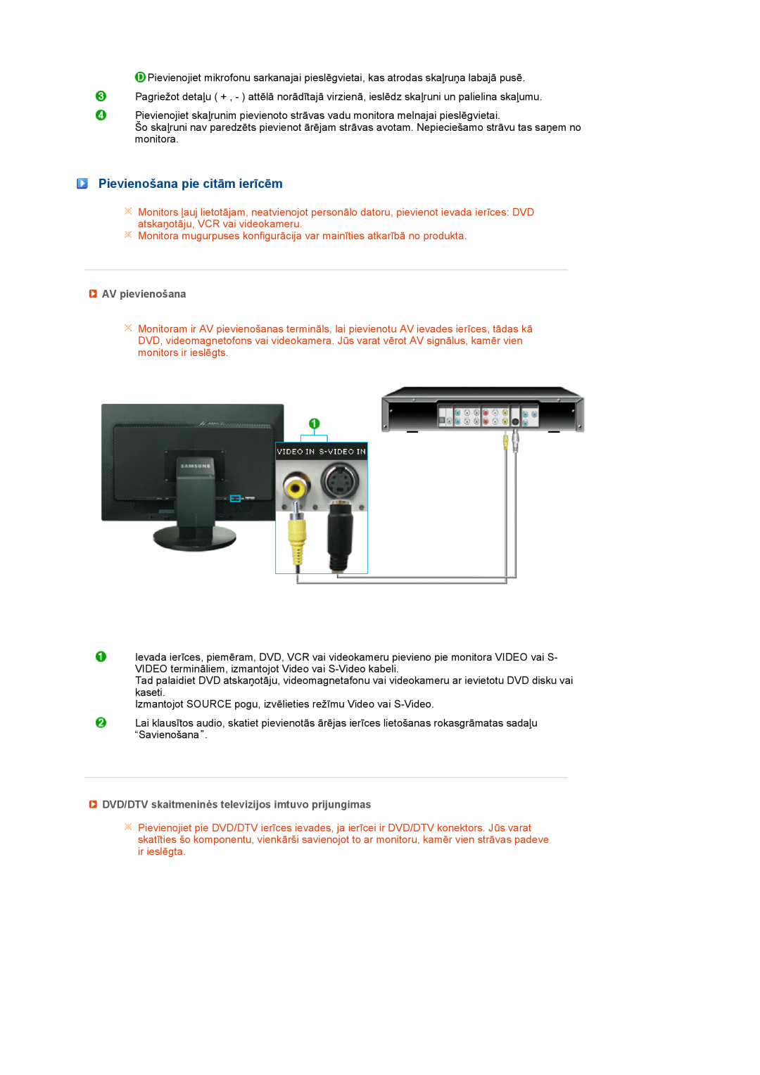 Samsung LS24HUCEBQ/EDC manual Pievienošana pie citām ierīcēm, AV pievienošana 