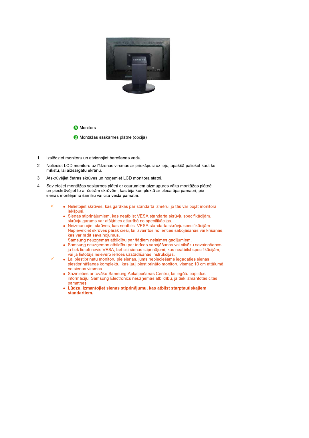 Samsung LS24HUCEBQ/EDC manual Monitors Montāžas saskarnes plātne opcija 