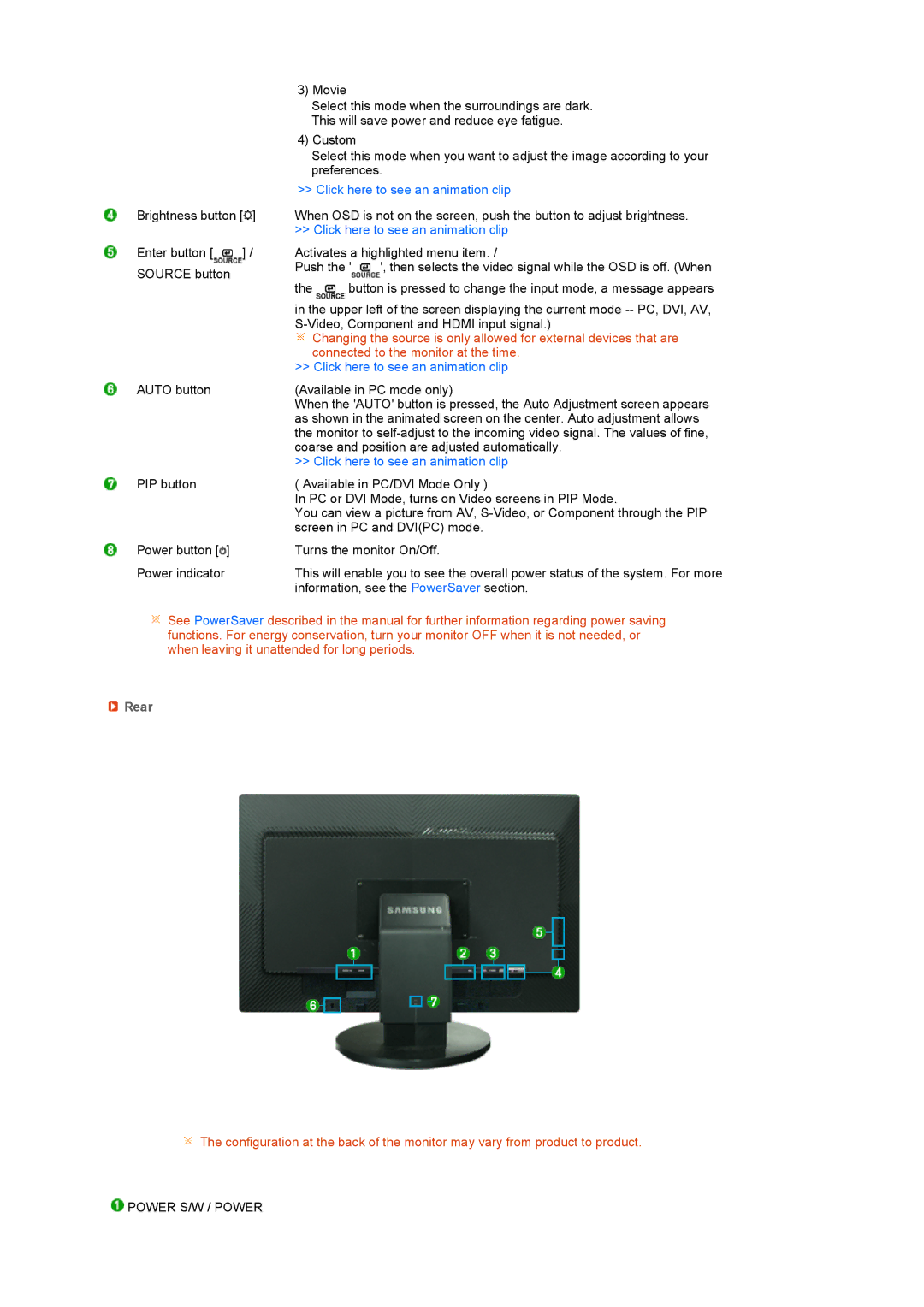 Samsung LS24HUCESQ/EDC, LS24HUCEBS/EDC, LS24HUCEBQ/EDC, LS24HUCEB7/CI, LS24HUCEBQSEDC manual Rear 