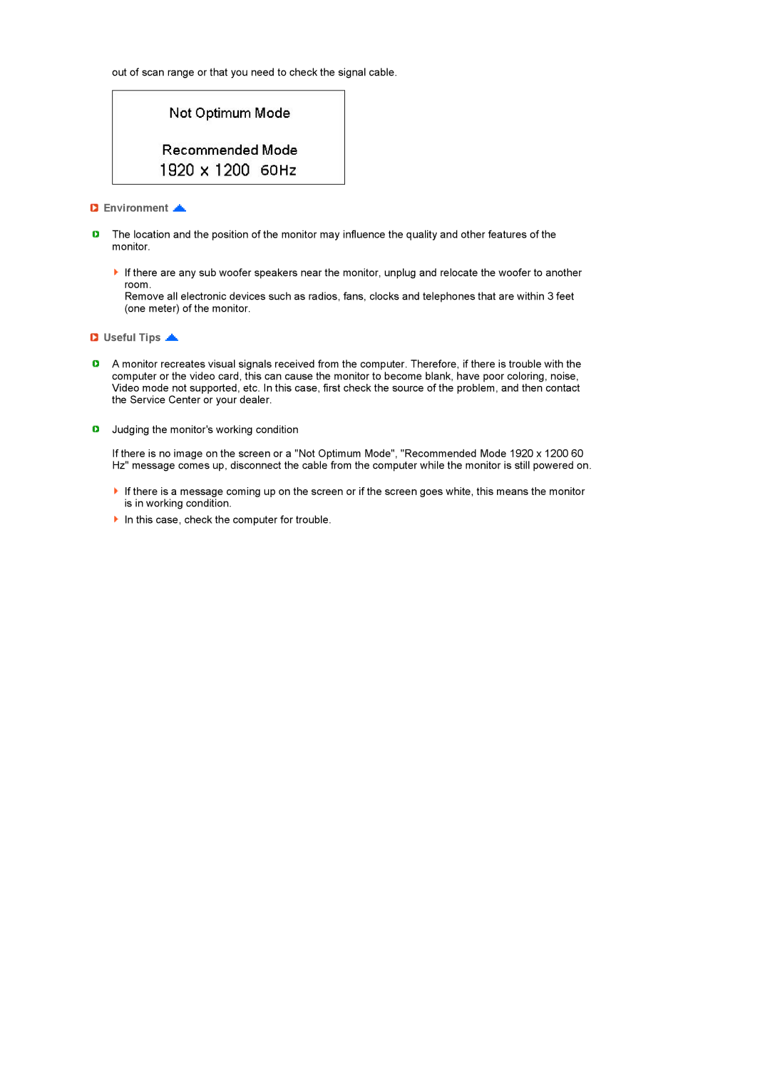 Samsung LS24HUCESQ/EDC, LS24HUCEBS/EDC, LS24HUCEBQ/EDC, LS24HUCEB7/CI, LS24HUCEBQSEDC manual Environment, Useful Tips 