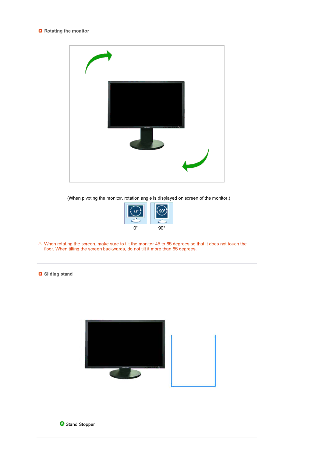 Samsung LS24HUCEB7/CI, LS24HUCEBS/EDC, LS24HUCESQ/EDC, LS24HUCEBQ/EDC, LS24HUCEBQSEDC Rotating the monitor, Sliding stand 