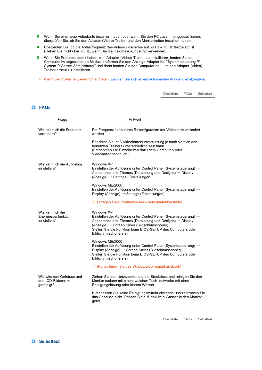 Samsung LS24HUCEBQ/EDC, LS24HUCEBS/EDC, LS24HUCESQ/EDC manual FAQs, Selbsttest 