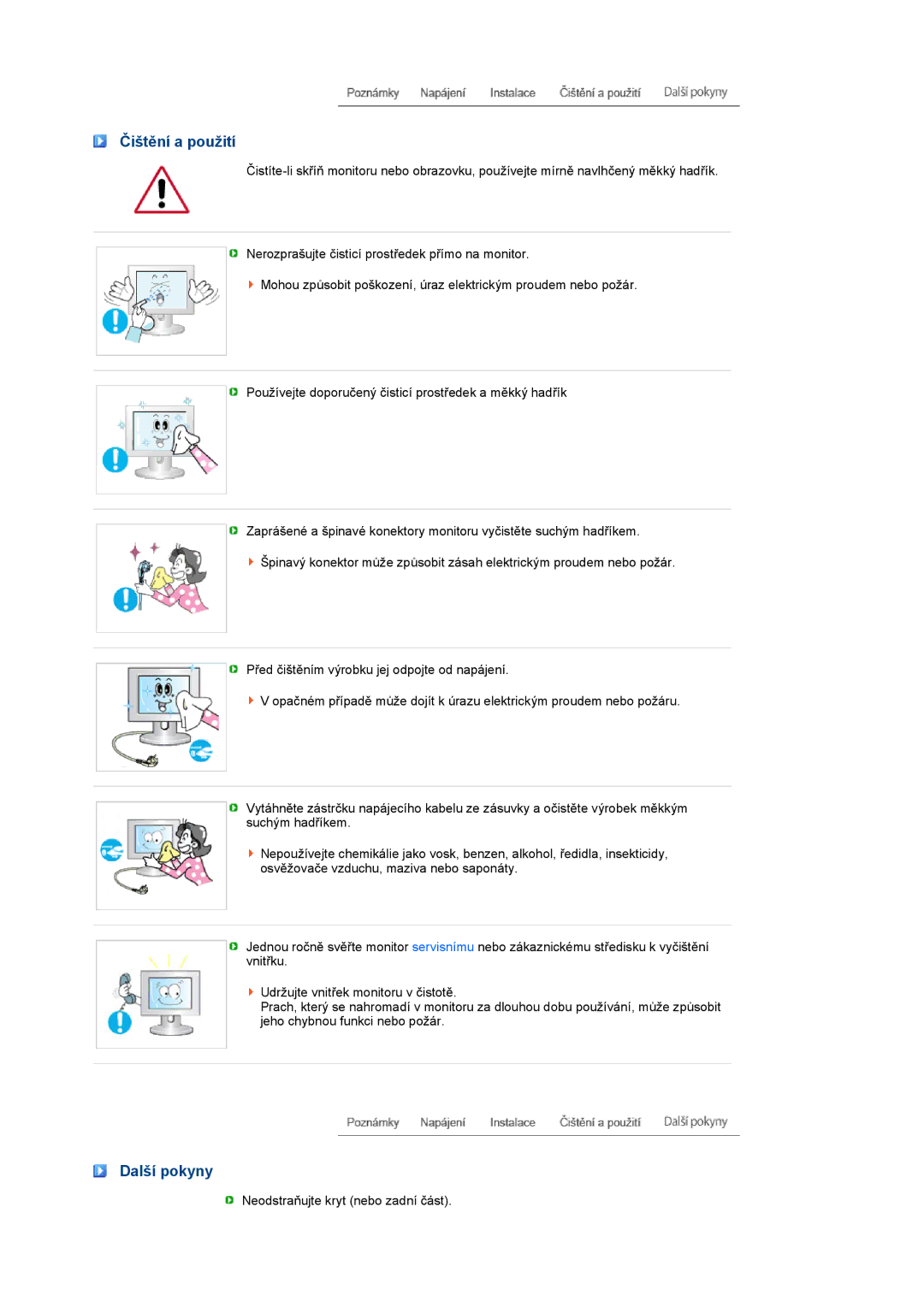 Samsung LS24HUCESQ/EDC, LS24HUCEBQ/EDC manual Čištění a použití, Další pokyny 