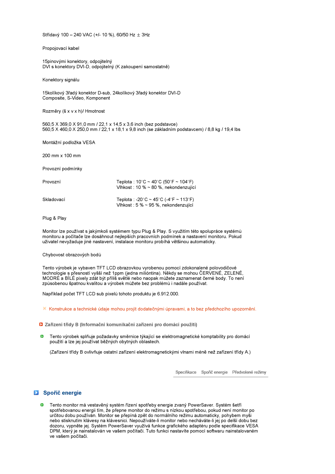 Samsung LS24HUCESQ/EDC, LS24HUCEBQ/EDC manual Spořič energie 