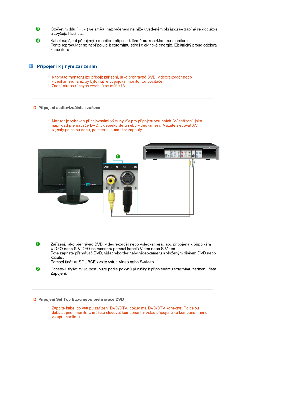 Samsung LS24HUCEBQ/EDC, LS24HUCESQ/EDC manual Připojení k jiným zařízením, Připojení audiovizuálních zařízení 