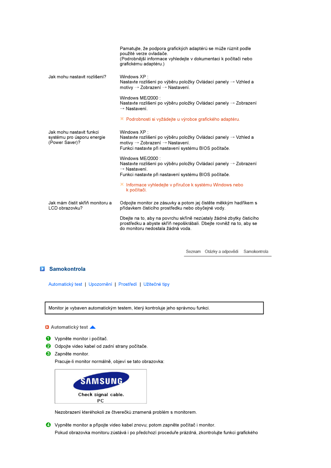 Samsung LS24HUCEBQ/EDC, LS24HUCESQ/EDC manual Samokontrola, Automatický test 