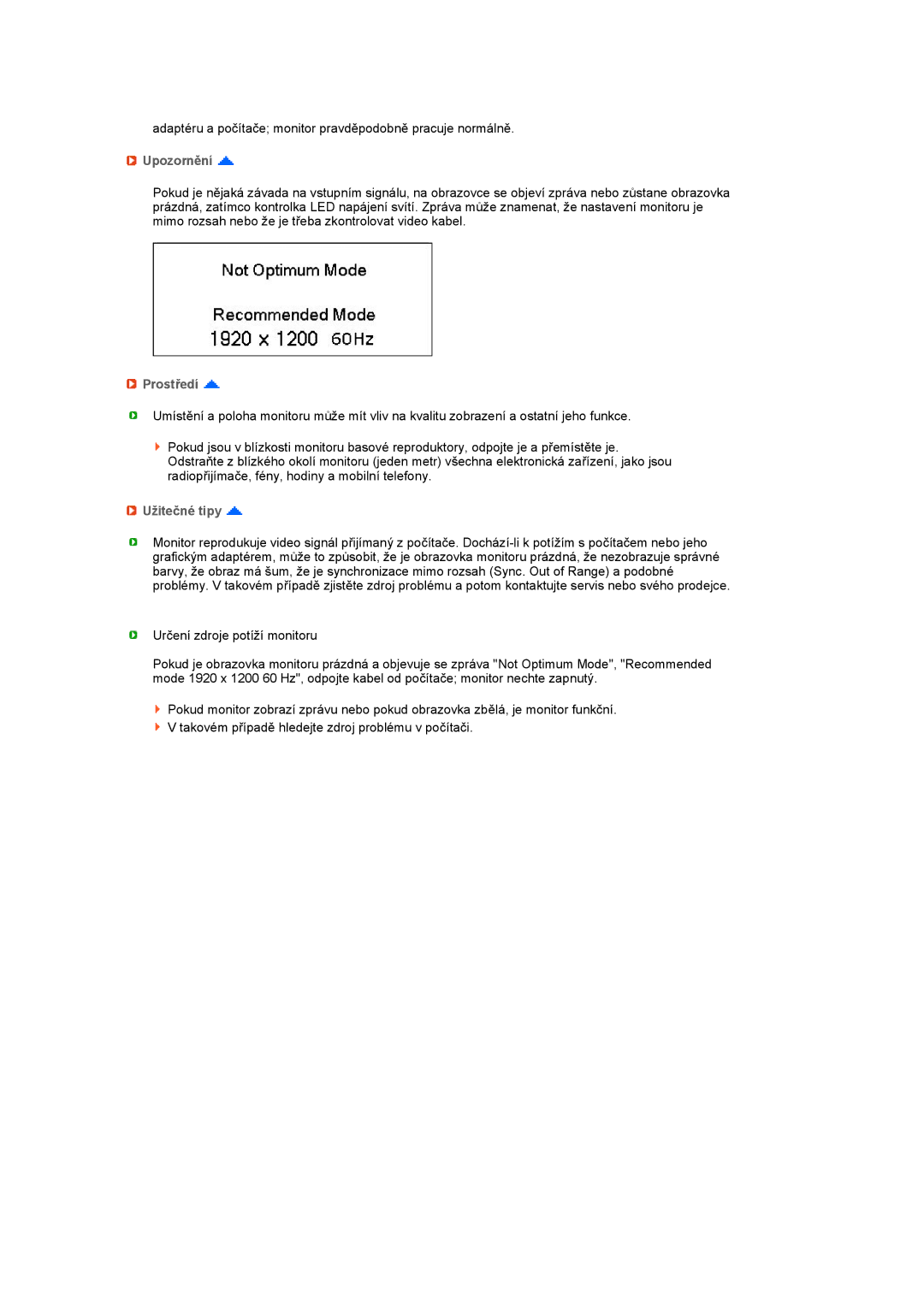 Samsung LS24HUCESQ/EDC, LS24HUCEBQ/EDC manual Upozornění, Prostředí, Užitečné tipy 