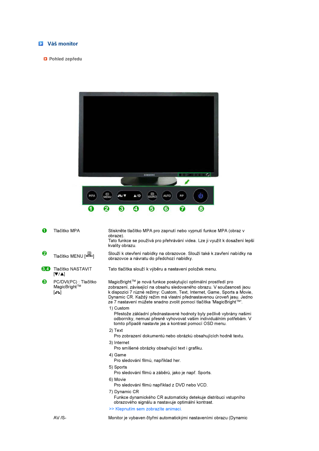 Samsung LS24HUCESQ/EDC, LS24HUCEBQ/EDC manual Váš monitor, Pohled zepředu 