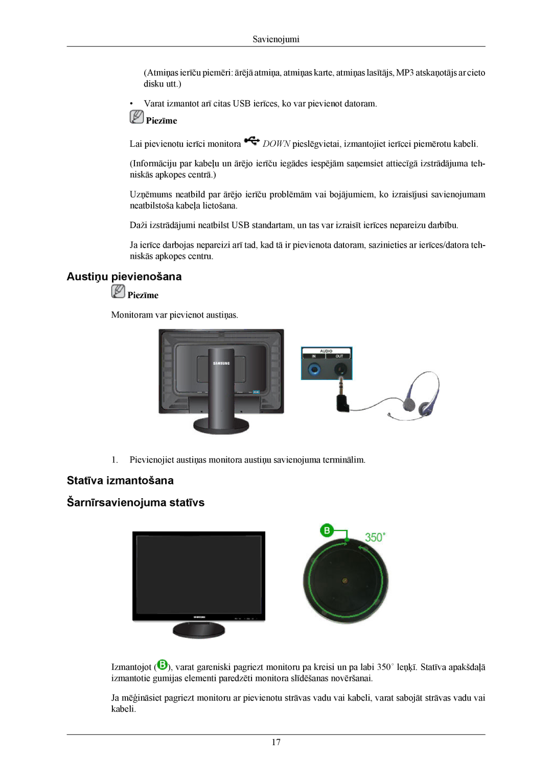 Samsung LS26KIEEFV/EDC, LS24KIEEFV/EDC, LS24KIERBQ/EDC Austiņu pievienošana, Statīva izmantošana Šarnīrsavienojuma statīvs 