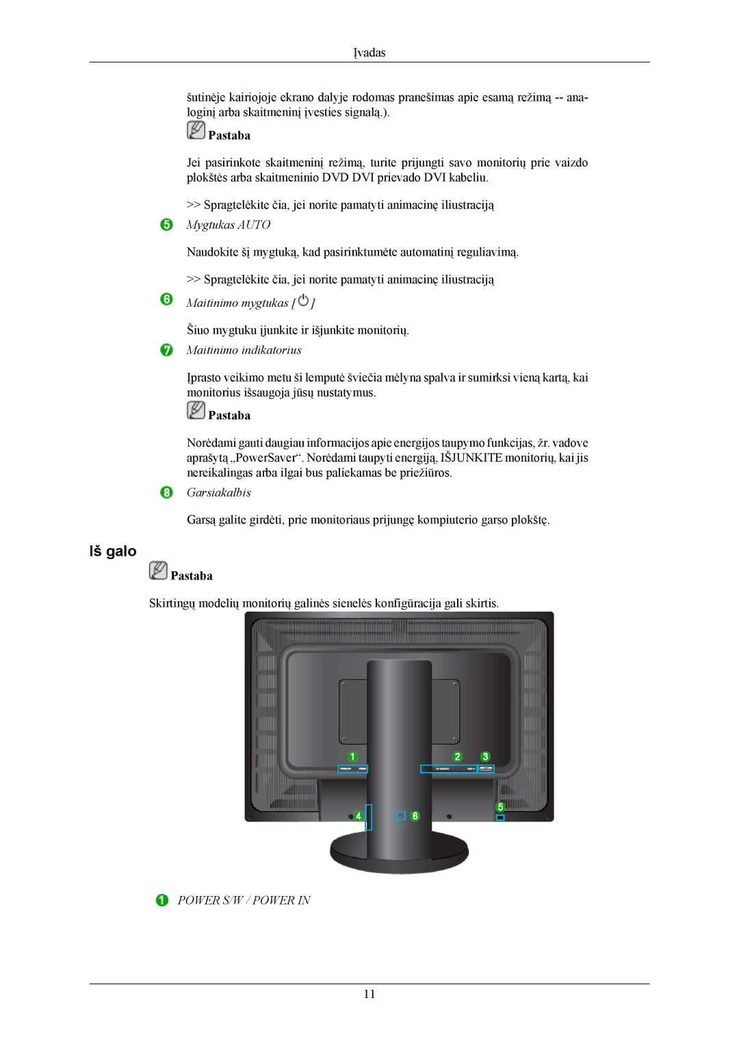 Samsung LS24KIERBQ/EDC, LS24KIEEFV/EDC, LS26KIERBQ/EDC, LS26KIEEFV/EDC manual Iš galo, Mygtukas Auto 