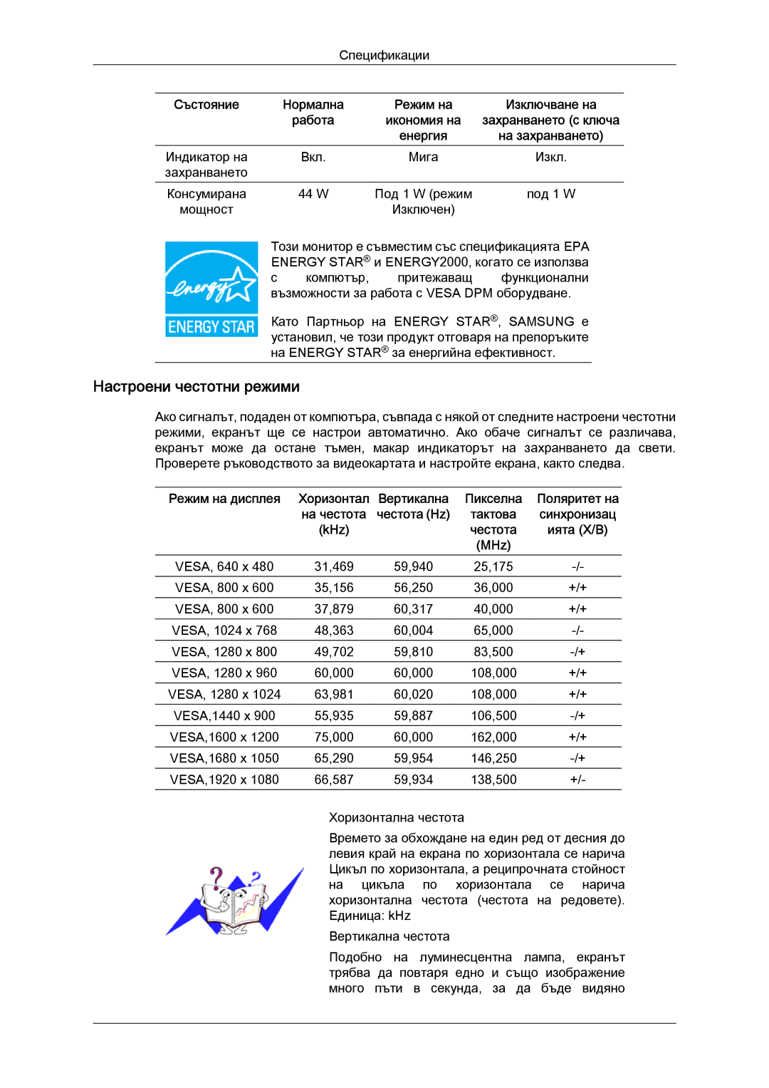 Samsung LS24KILKBQ/EN manual Настроени честотни режими, Честота Hz, KHz, MHz 