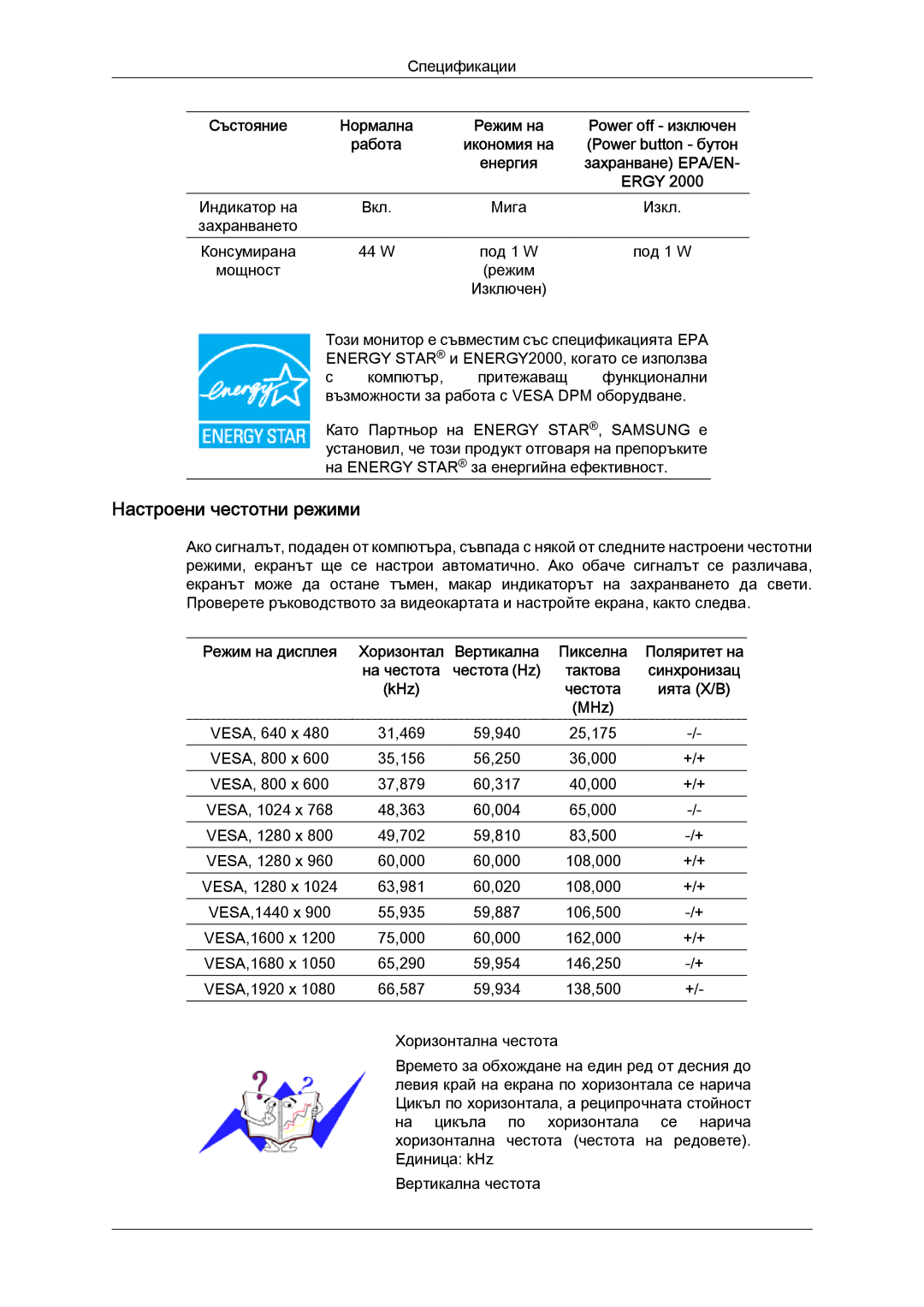 Samsung LS24KILKBQ/EN manual Настроени честотни режими, Ergy 