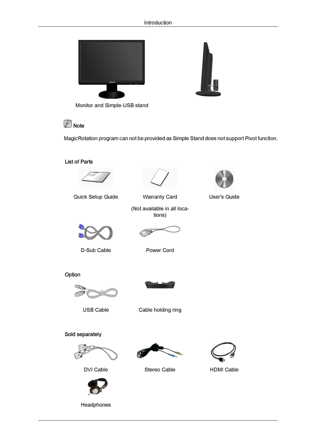 Samsung LS24KIQRBQ/EN, LS24KIQRFV/EDC, LS24KIVKBQ/EDC, LS24KIVKBQ/HS, LS24KIVKBQ/ZN List of Parts, Option, Sold separately 