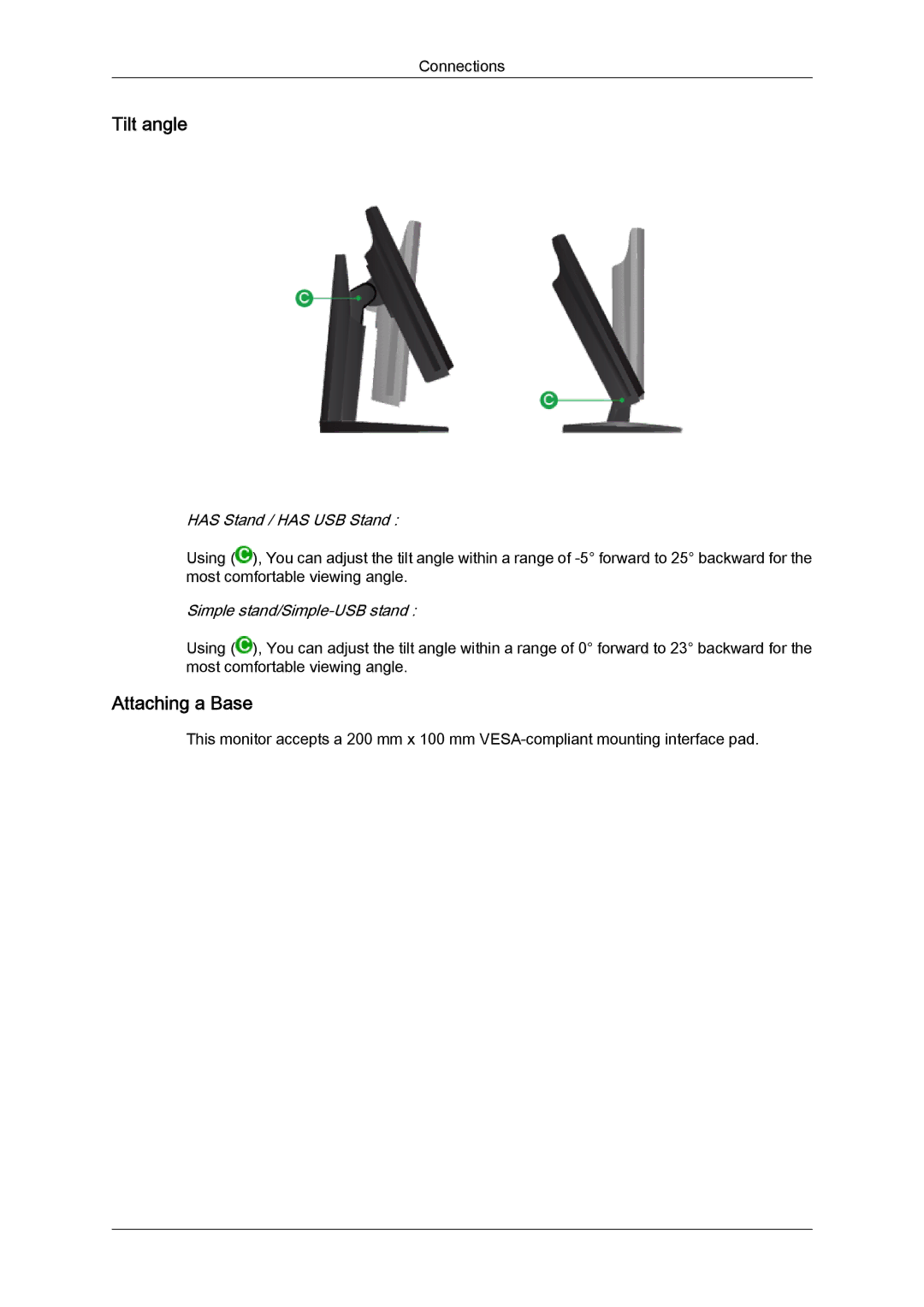 Samsung LS24KIVKBQ/XST, LS24KIQRFV/EDC, LS24KIQRBQ/EN, LS24KIVKBQ/EDC, LS24KIVKBQ/HS manual Tilt angle, Attaching a Base 