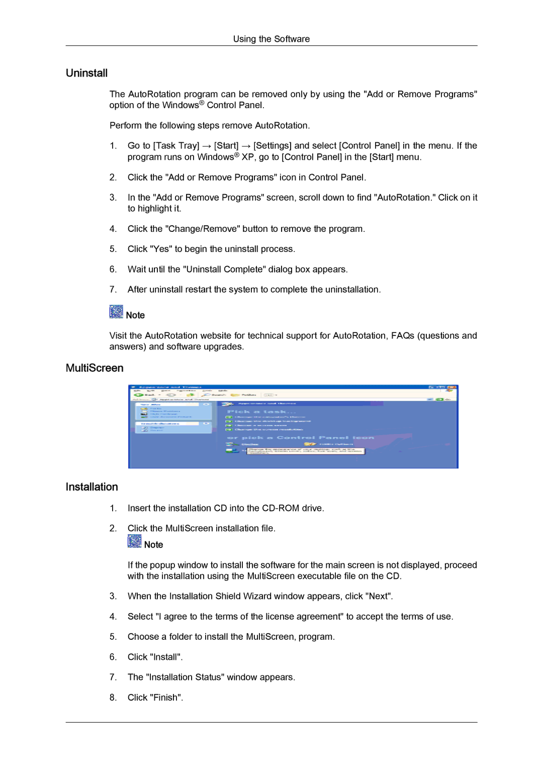 Samsung LS24KIQRFV/EDC, LS24KIQRBQ/EN, LS24KIVKBQ/EDC, LS24KIVKBQ/HS, LS24KIVKBQ/ZN manual Uninstall, MultiScreen Installation 