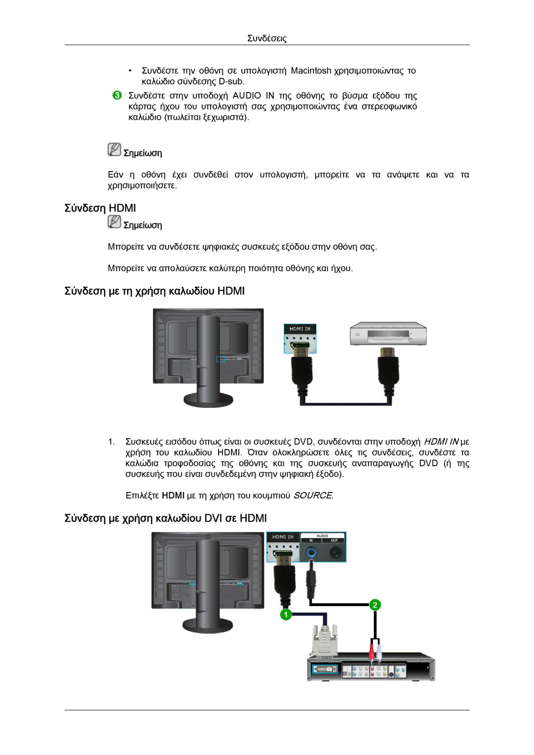 Samsung LS24KIQRBQ/EN, LS24KIQRFV/EDC, LS24KIVKBQ/EDC, LS24KIVKBQ/XAA manual Σύνδεση Hdmi 