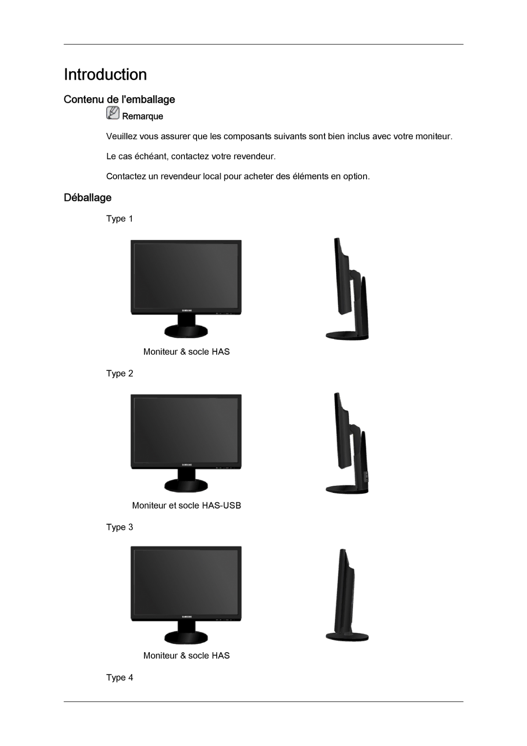 Samsung LS24KIQRBQ/EN, LS24KIQRFV/EDC, LS24KIVKBQ/EDC manual Introduction, Contenu de lemballage, Déballage 