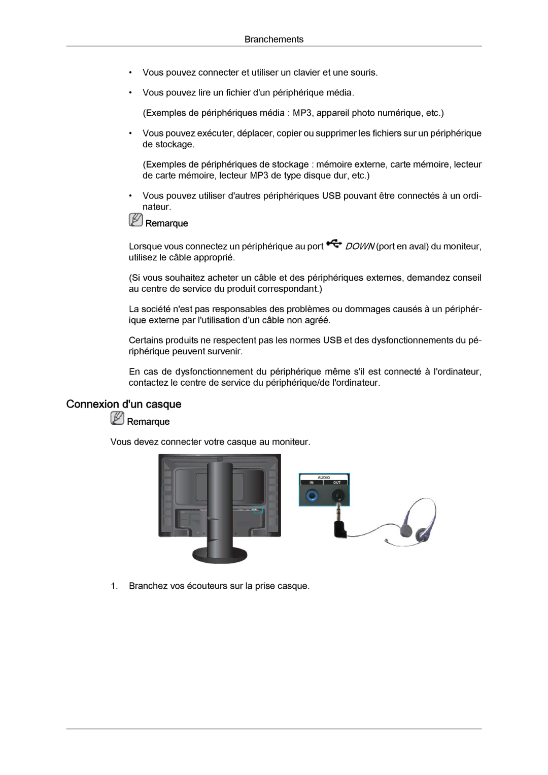 Samsung LS24KIQRFV/EDC, LS24KIQRBQ/EN, LS24KIVKBQ/EDC manual Connexion dun casque 