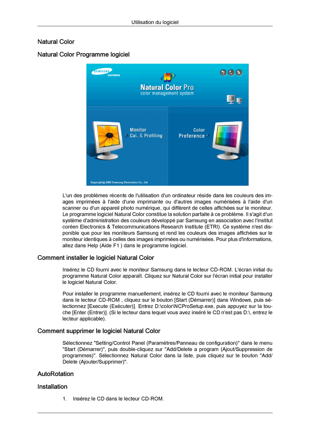 Samsung LS24KIQRFV/EDC manual Natural Color Natural Color Programme logiciel, Comment installer le logiciel Natural Color 