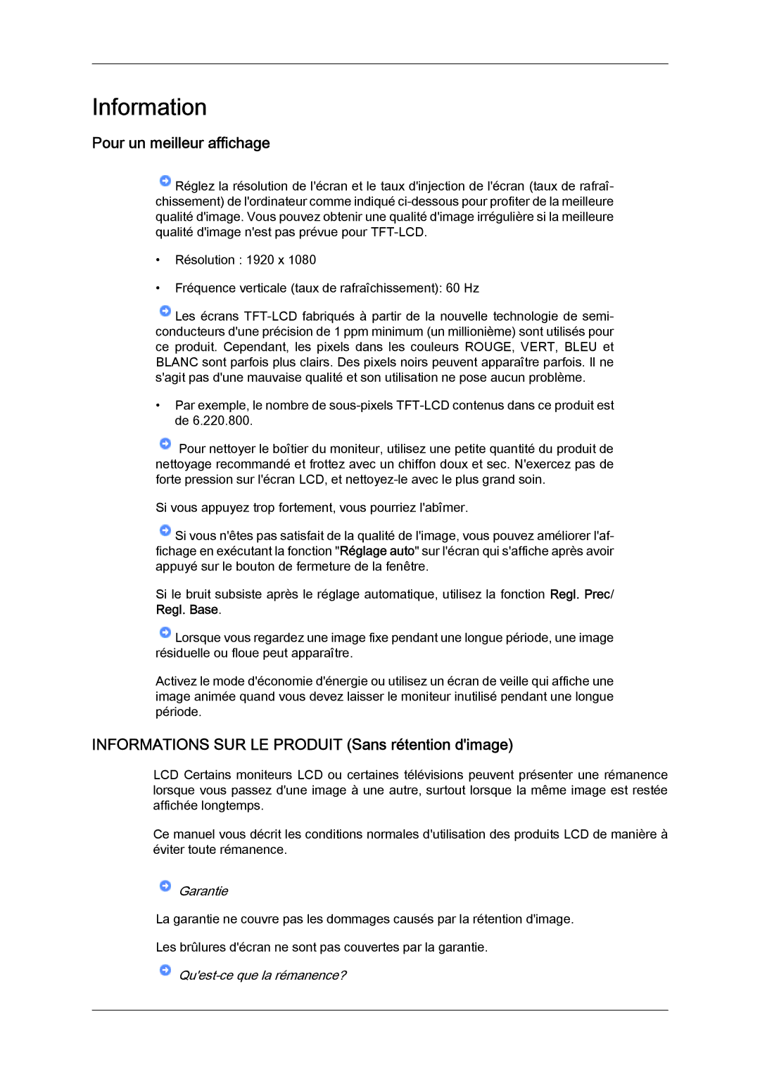 Samsung LS24KIQRFV/EDC, LS24KIQRBQ/EN Pour un meilleur affichage, Informations SUR LE Produit Sans rétention dimage 