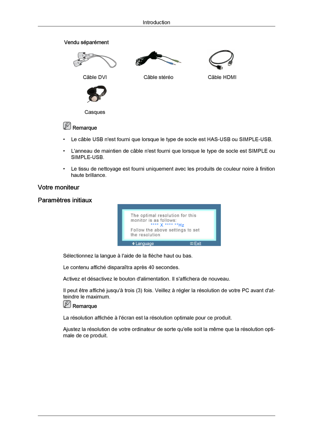 Samsung LS24KIQRBQ/EN, LS24KIQRFV/EDC, LS24KIVKBQ/EDC manual Votre moniteur Paramètres initiaux 