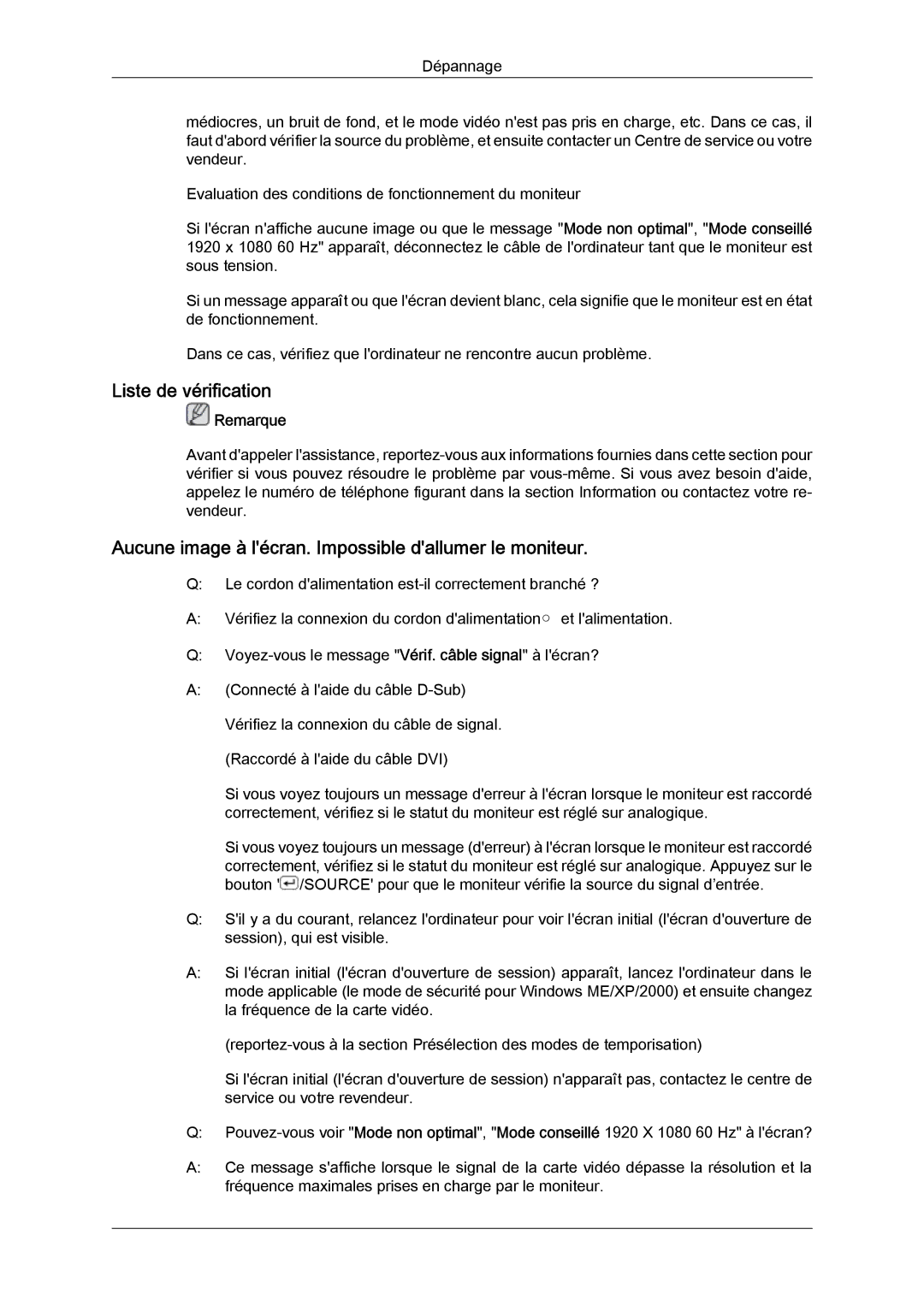 Samsung LS24KIQRBQ/EN, LS24KIQRFV/EDC manual Liste de vérification, Aucune image à lécran. Impossible dallumer le moniteur 