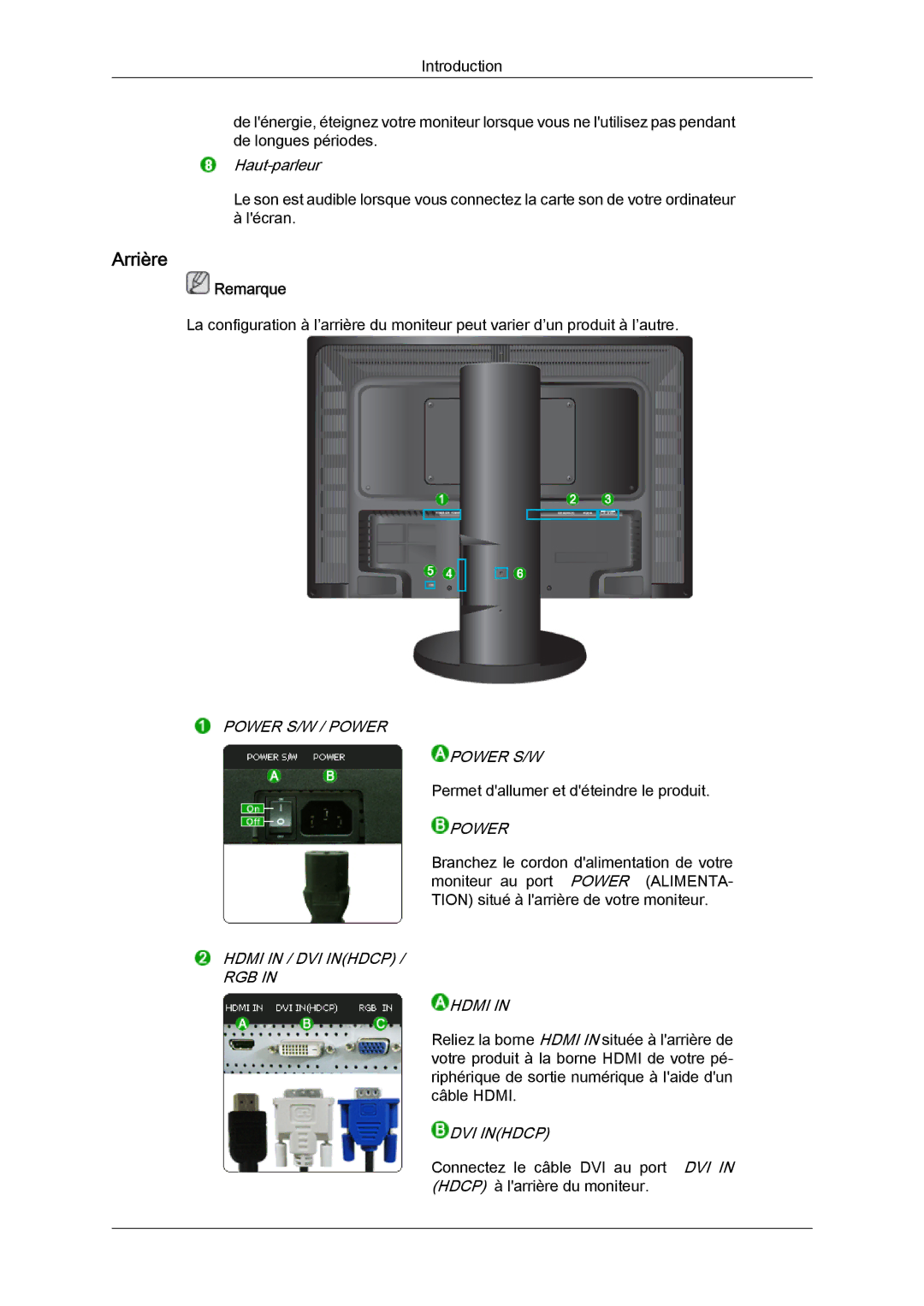 Samsung LS24KIQRFV/EDC, LS24KIQRBQ/EN, LS24KIVKBQ/EDC manual Arrière, Power 