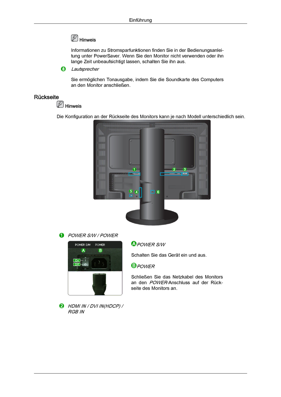 Samsung LS24KIVKBQ/EDC, LS24KIQRFV/EDC, LS24KIQRBQ/EN manual Rückseite, Lautsprecher 