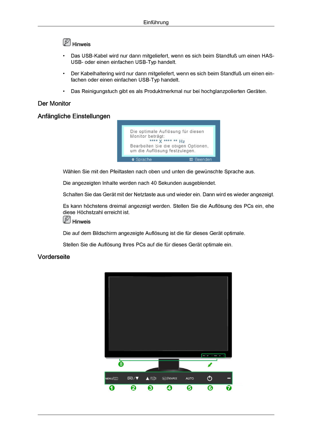 Samsung LS24KIQRBQ/EN, LS24KIQRFV/EDC, LS24KIVKBQ/EDC manual Der Monitor Anfängliche Einstellungen 