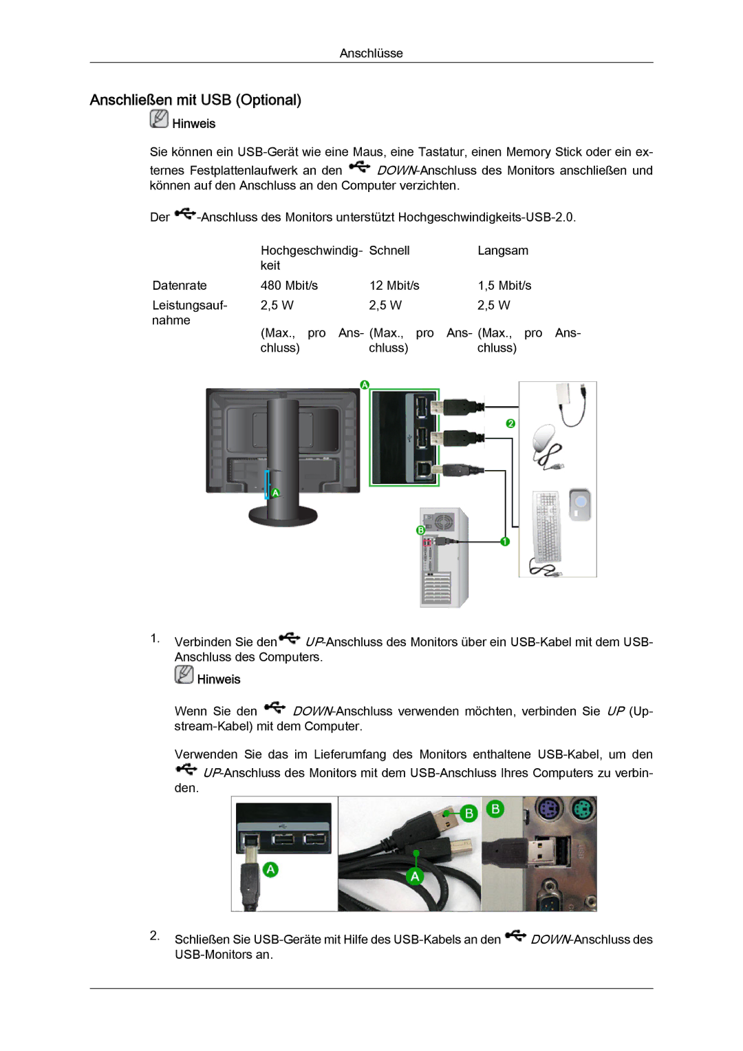 Samsung LS24KIVKBQ/EDC, LS24KIQRFV/EDC, LS24KIQRBQ/EN manual Anschließen mit USB Optional 