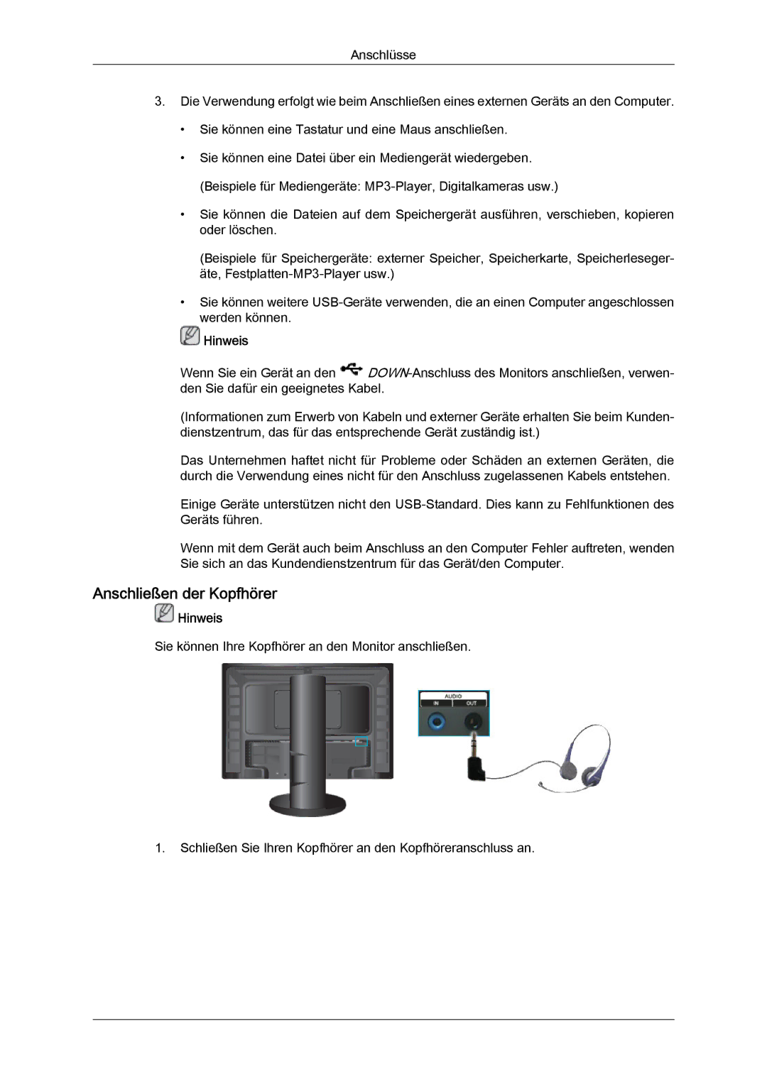 Samsung LS24KIQRFV/EDC, LS24KIQRBQ/EN, LS24KIVKBQ/EDC manual Anschließen der Kopfhörer 