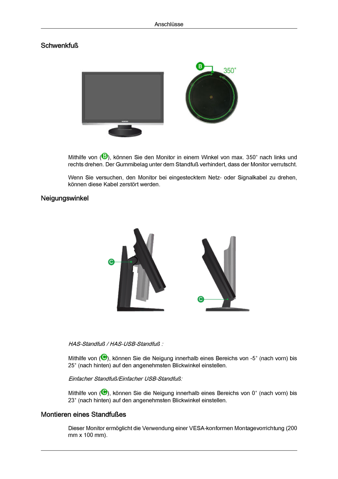 Samsung LS24KIQRFV/EDC, LS24KIQRBQ/EN, LS24KIVKBQ/EDC manual Schwenkfuß 