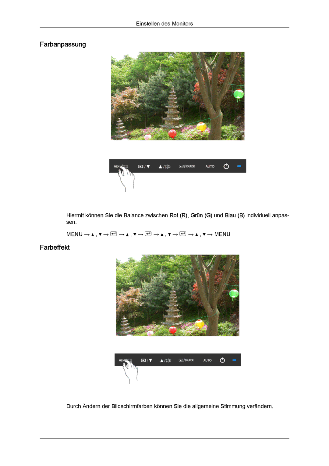 Samsung LS24KIQRFV/EDC, LS24KIQRBQ/EN, LS24KIVKBQ/EDC manual Farbanpassung, Farbeffekt 