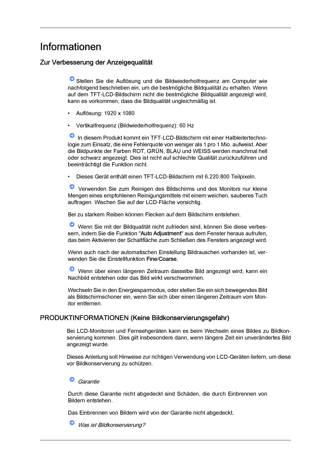 Samsung LS24KIQRBQ/EN, LS24KIQRFV/EDC, LS24KIVKBQ/EDC manual Informationen, Zur Verbesserung der Anzeigequalität 